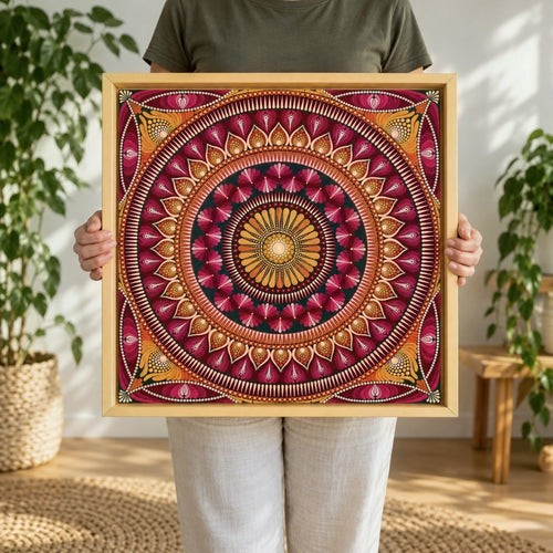AMARA originalna mandala 50 x 50 cm v ročno barvanem shadow-box okvirju