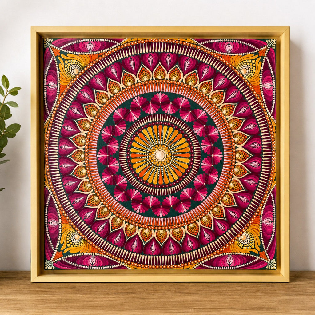 AMARA originalna mandala v shadow-box okvirju – pogled od spredaj