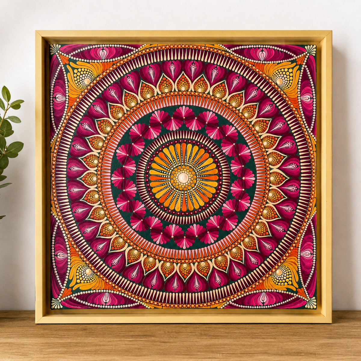 AMARA originalna mandala v shadow-box okvirju – pogled od spredaj
