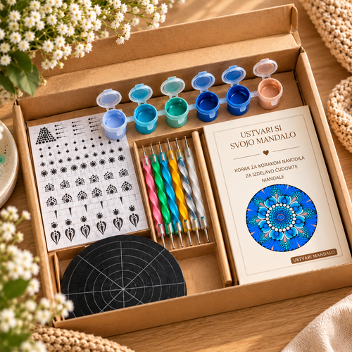 Ustvarjalni DOT MANDALA paket Modra z vsebino kompleta LUNINMAJ
