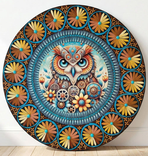 Originalna mixed media mandala s sovo 40 cm – LUNINMAJ
