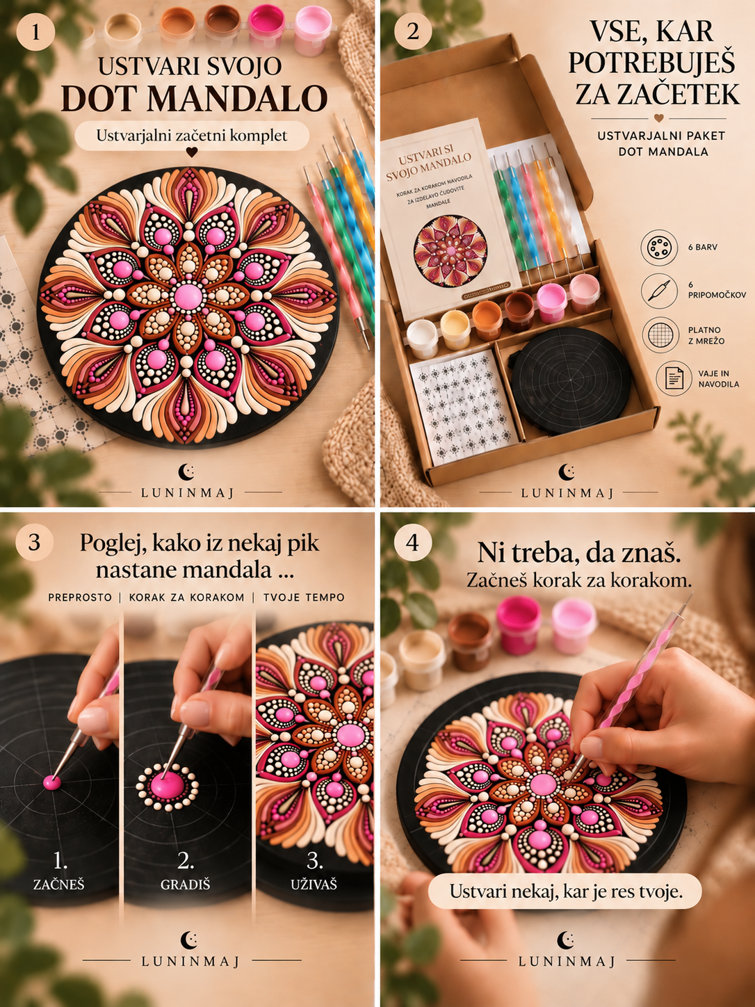 Ustvarjalni DOT MANDALA paket - TERAKOTA & ROZA